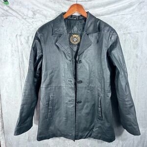 Michael Michelle USA Genuine Leather Button Front Jacket Coat Black Size Large